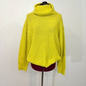 A.C.W. Yellow Oversized Turtleneck Sweater Long Sleeve Cable Knitted Pullover M